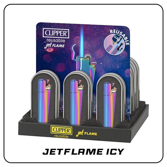 Clipper Metal Jetflame Large ICY mit Reibrad, Jet-Flamme [VORVERKAUF]