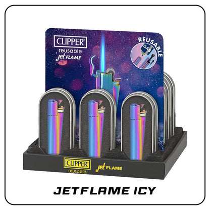 Clipper Metal Jetflame Large ICY mit Reibrad, Jet-Flamme [VORVERKAUF]